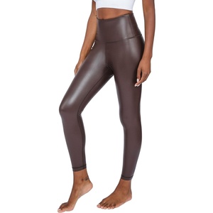 image:image90 Degree By Reflex Super High Waist High Shine Faux Leather Fleece Lined Elastic Free Ankle LeggingsChocolate Torte