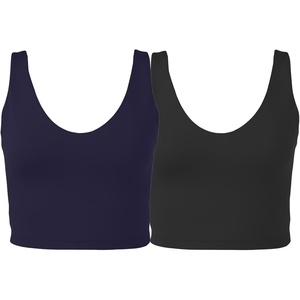 image:image90 Degree By Reflex 2 Pack Workout Tank Performance Medium Support Longline Top with Builtin BraDark NavyBlack 2 Pack