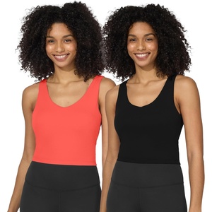 image:image90 Degree By Reflex 2 Pack Workout Tank Performance Medium Support Longline Top with Builtin BraHibiscusBlack 2 Pack