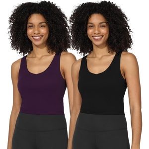 image:image90 Degree By Reflex 2 Pack Workout Tank Performance Medium Support Longline Top with Builtin BraPotent PurpleBlack 2 Pack