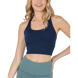 image:image90 Degree By Reflex Long Line Sports Bra Racerback Workout Medium Impact Yoga TopDark Navy