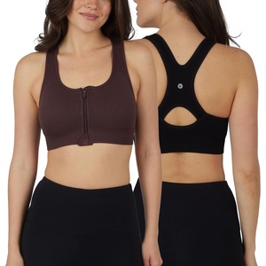 image:image90 Degree By Reflex Womens 2 Pack Zip Front Bra Seamless Textured Racerback Performance Supportive Sports BraCocoaBlack
