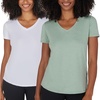 image:image90 Degree By Reflex Short Sleeve Top VNeck Soft Gym Shirt for Women  2 PackHeather Iceberg GreenWhite