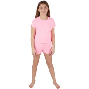 image:imageYogalicious Girls Set 2 Piece Short Sleeve Top amp Drawstring Short Athletic OutfitCotton Candy