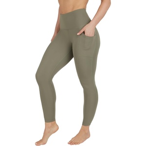 image:imageYogalicious High Waist Ultra Soft 78 Ankle Length Leggings with Pockets for WomenDeep Lichen Green Nude Tech
