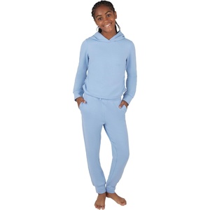 image:imageYogalicious Girls 2 Piece Set Hoodie Brushed Side Cinched Top amp Drawstring Jogger with Pockets OutfitHeather Forever Blue