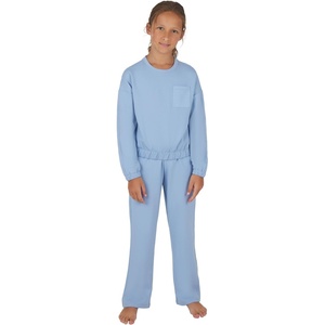 image:imageYogalicious Girls 2 Piece Terry Brushed Cinched Hem Pullover and Terry Brushed Straight Leg Pant SetForever Blue
