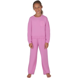 image:imageYogalicious Girls 2 Piece Terry Brushed Cinched Hem Pullover and Terry Brushed Straight Leg Pant SetFuchsiapink