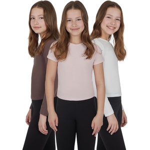 image:imageYogalicious Girls 3 Pack Short Sleeve Crew Neck TShirt and Long Sleeve Crew Neck TopPorcelain PetalWhite DoveClassic Brown