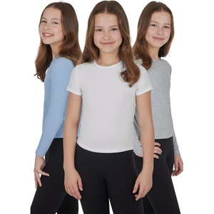 image:imageYogalicious Girls 3 Pack Short Sleeve Crew Neck TShirt and Long Sleeve Crew Neck TopWhite DoveTidal WaveHeather Grey