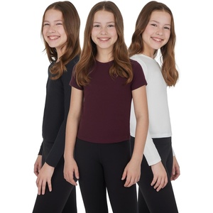 image:imageYogalicious Girls 3 Pack Short Sleeve Crew Neck TShirt and Long Sleeve Crew Neck TopWine VoyageBlackWhite Dove