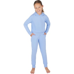 image:imageYogalicious Girls Sweatsuit 2 Piece Brushed Pullover Hoodie and Jogger Outfit SetBlue Heron