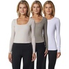 image:image90 Degree By Reflex Womens 3 Pack Ribbed Seamless Crew Neck Scoop Neck and Sqaure Neck Long Sleeve TopCrystal GraySatelliteWhite