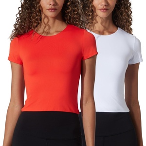 image:image90 Degree By Reflex 2 Pack Contour Short Sleeve Shirt Crew Neck TeeTangerine TangoWhite Cropped
